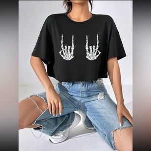 SHEIN Skeleton Rock Hands Crop Top